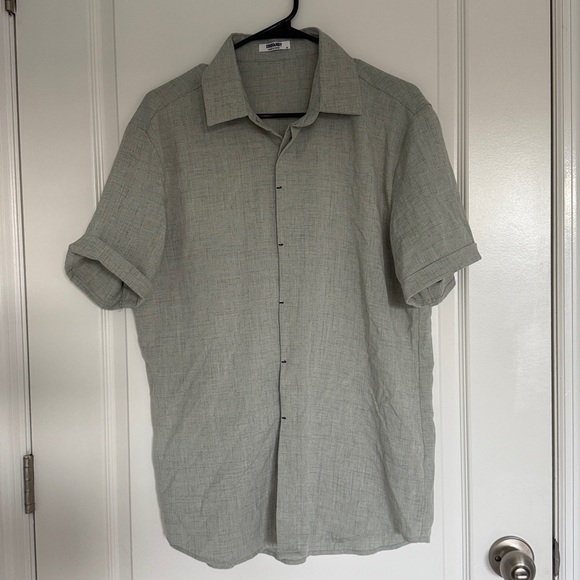 COOFANDY Men's Gray Short Sleeve Linen Blend Shirt Size M Light Green Gray - Picture 5 of 8